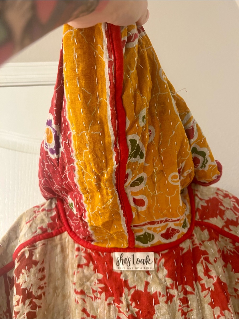Kantha Floral Hoodie Dress-One Size - Picture 10 of 10